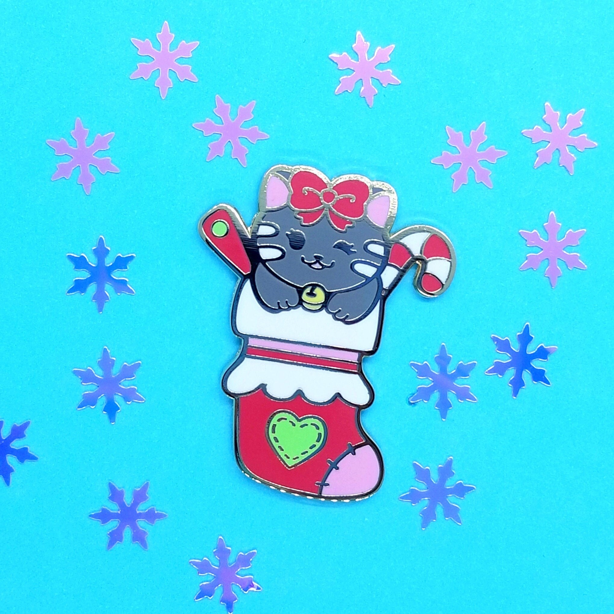 Whimsical Winter - Hard Enamel Pin - Kitty Stocking - Baphomet Stocking