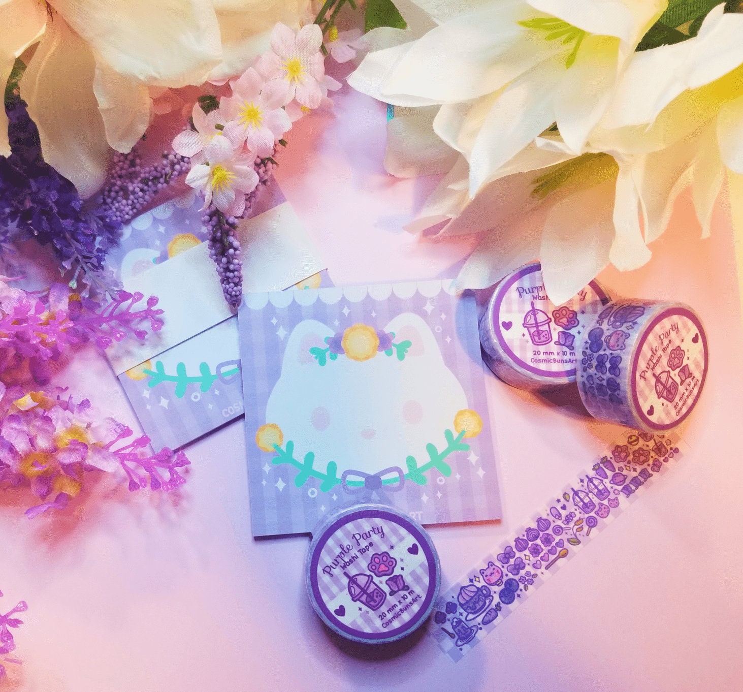 Purple Kitty Memo Pad: Gingham Cat Stationery