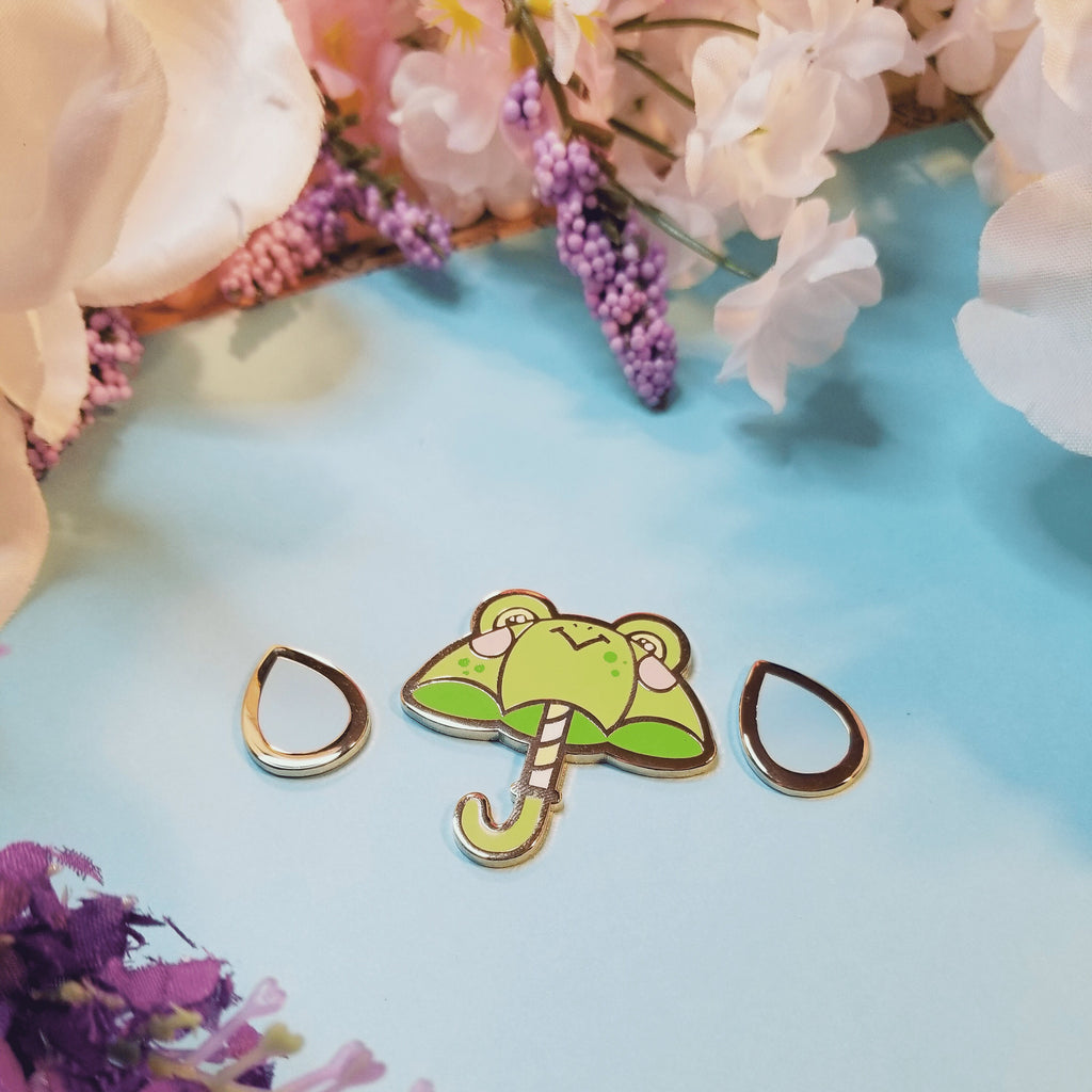 Froggo Umbrella Enamel Pin Set: Kawaii Froggy Rain Pin