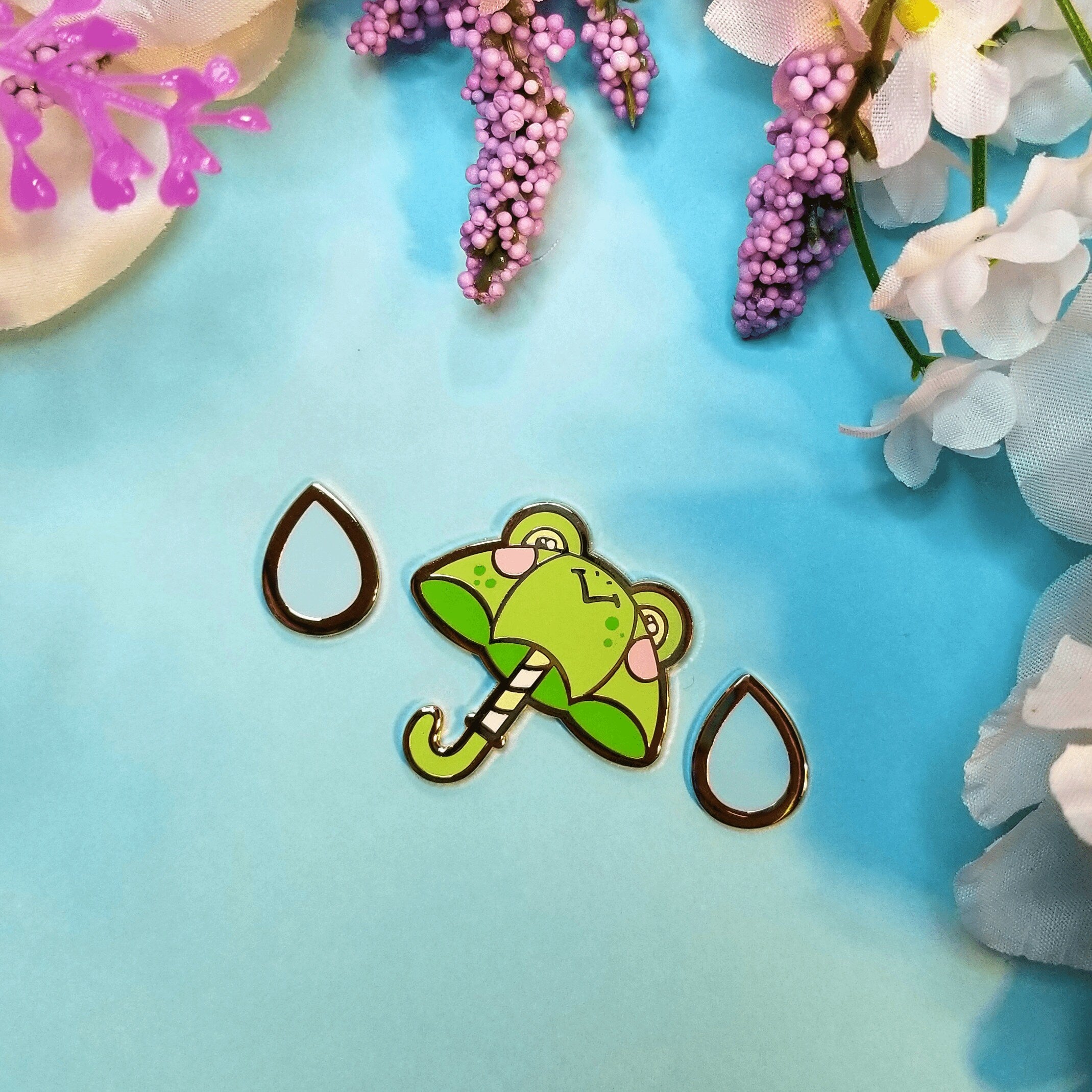 Froggo Umbrella Enamel Pin Set: Kawaii Froggy Rain Pin
