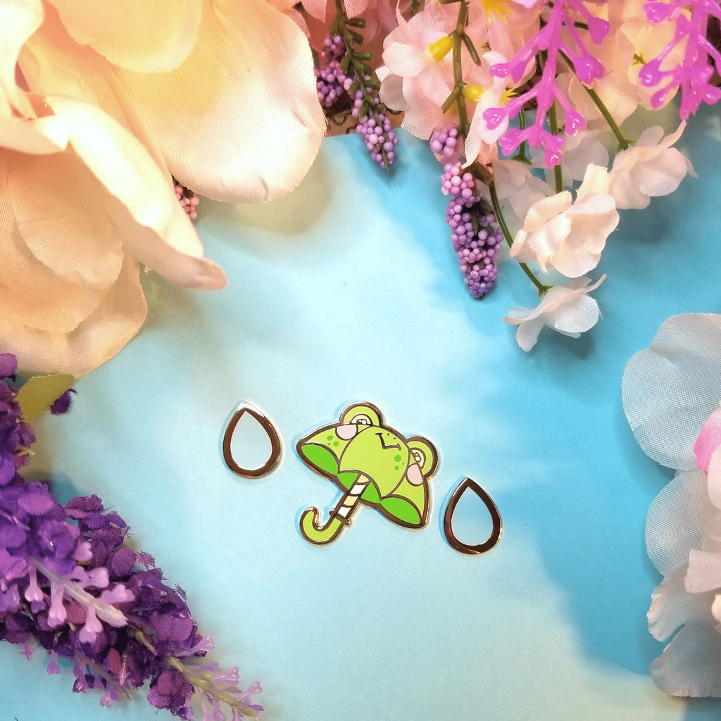 Froggo Umbrella Enamel Pin Set: Kawaii Froggy Rain Pin