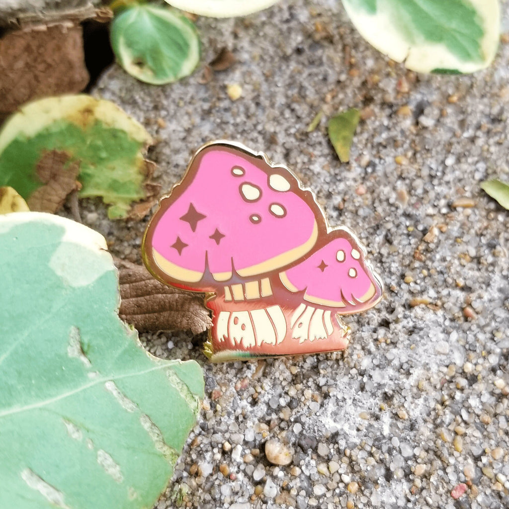 Witch's Garden Enamel Pin Set: Lucky Clover, Mushroom, Bug - Gold Plated