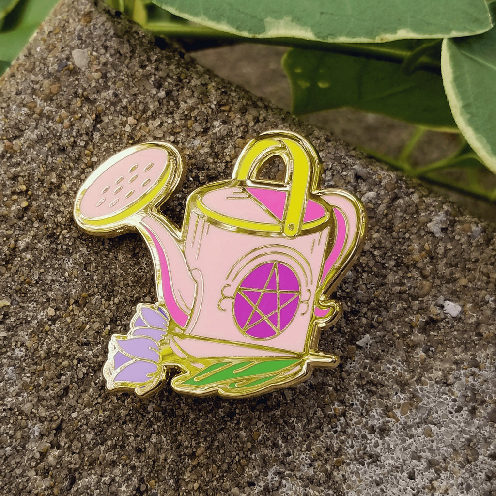 Witch's Garden Enamel Pin: Charming Pink Watering Can
