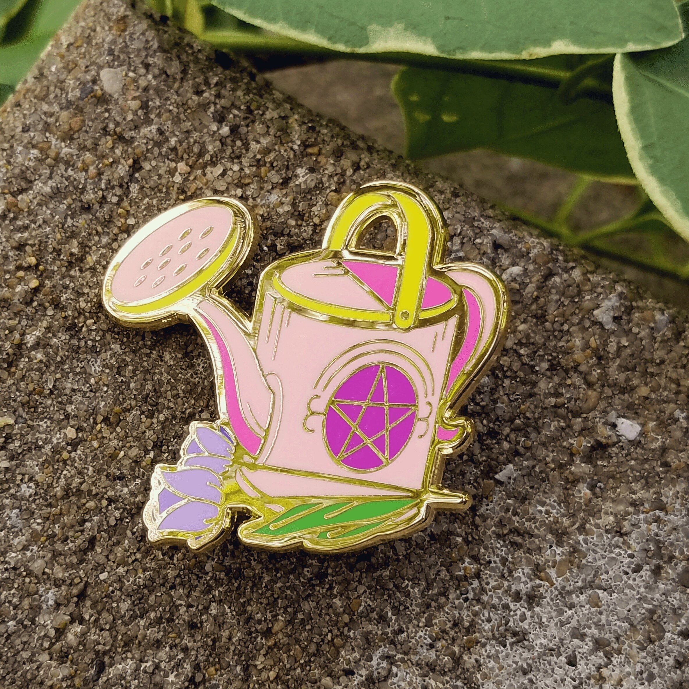 Witch's Garden Enamel Pin: Charming Pink Watering Can