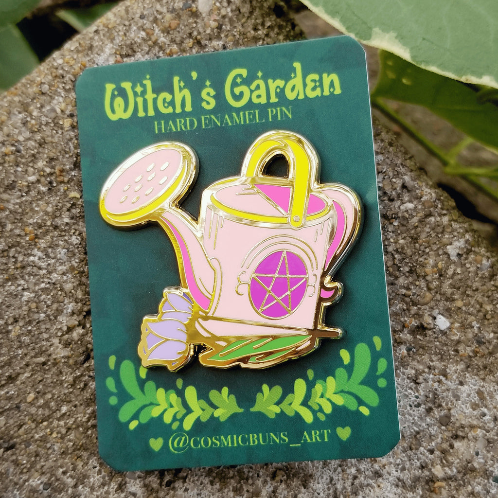 Witch's Garden Enamel Pin: Charming Pink Watering Can