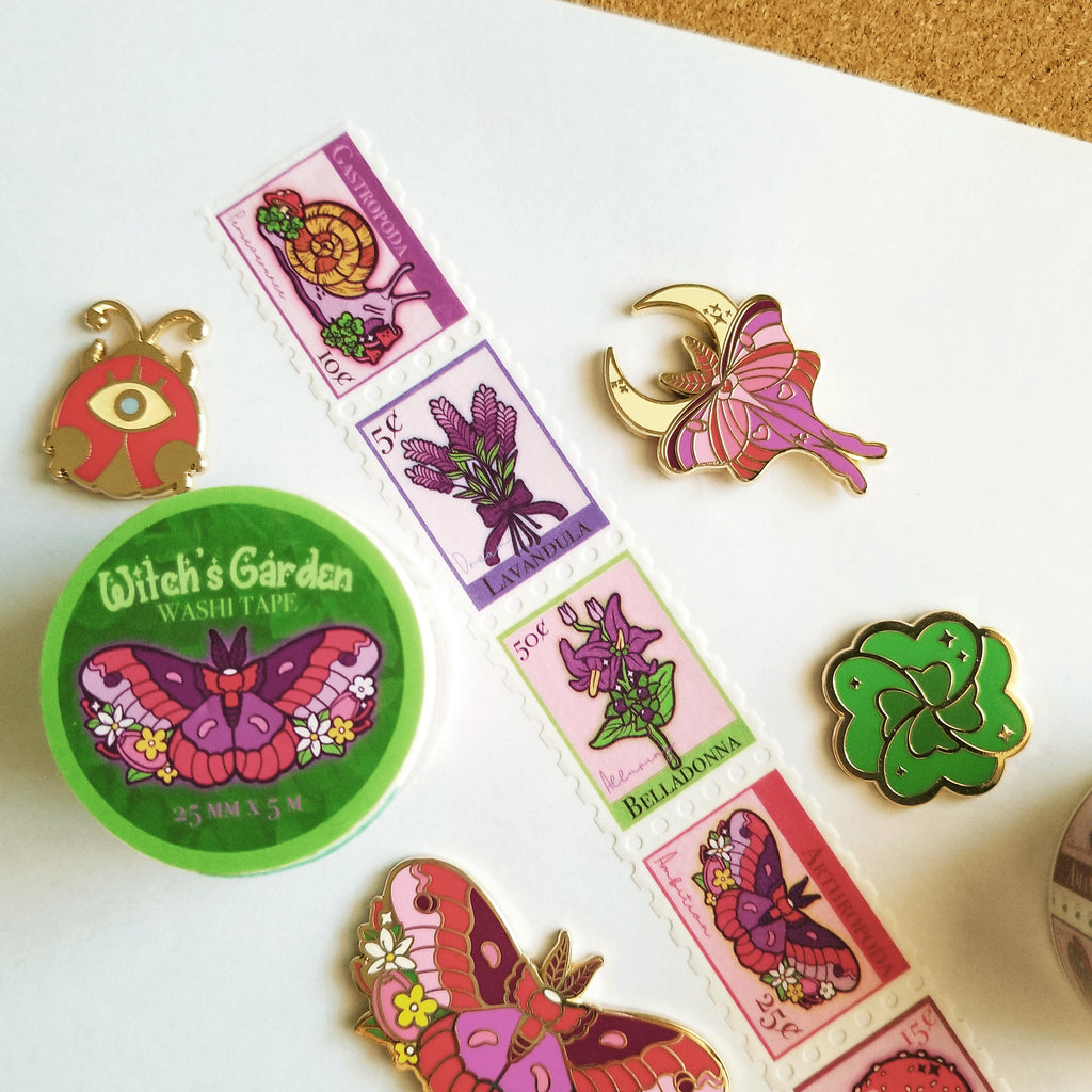 Witch's Garden Stamp Washi Tape: Elegant Kawaii Stationery