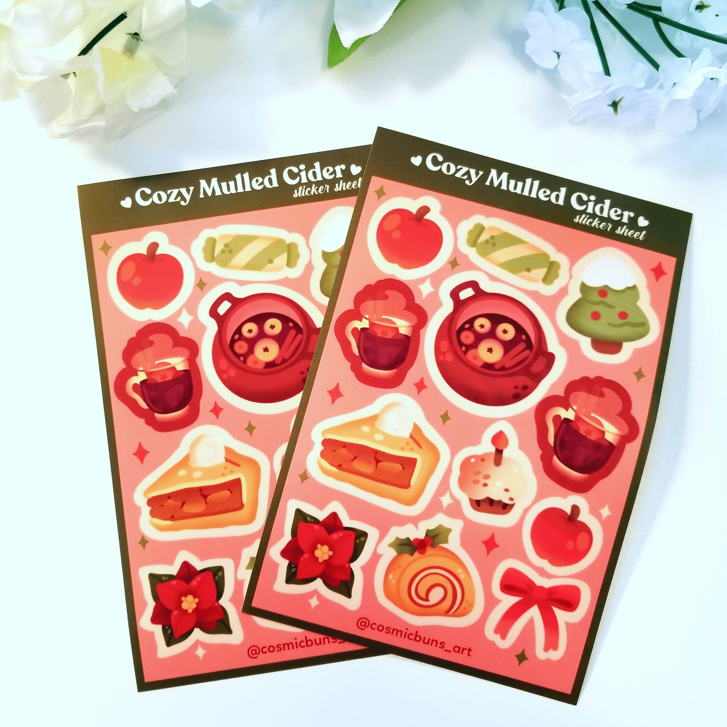 Cozy Mulled Cider Sticker Sheet: Kawaii Cottagecore Stickers