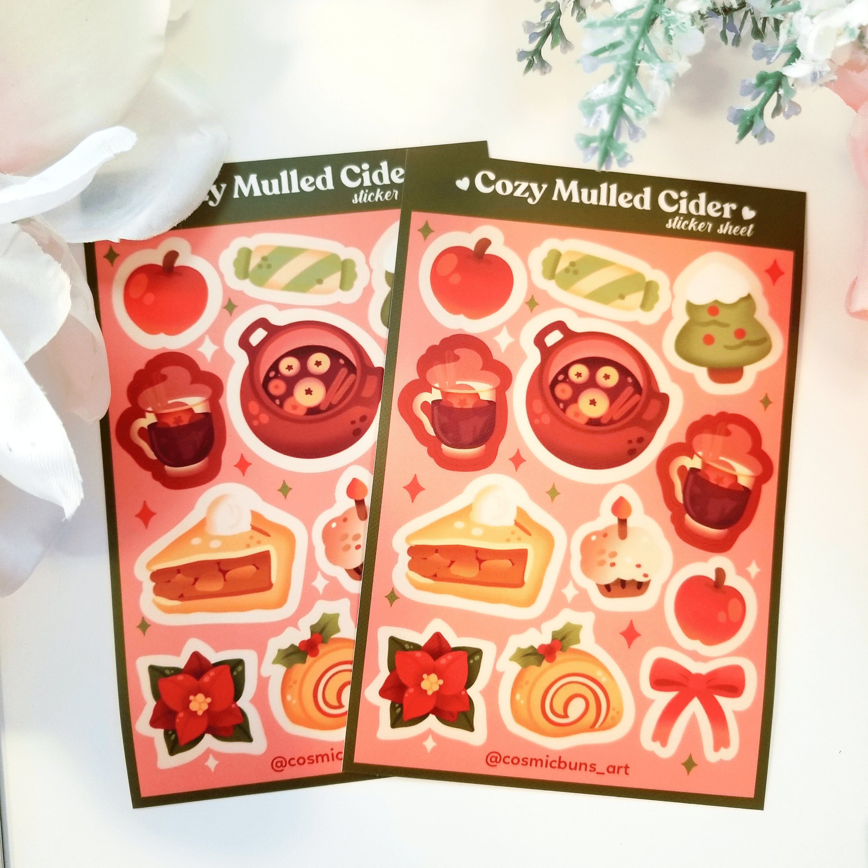 Cozy Mulled Cider Sticker Sheet: Kawaii Cottagecore Stickers