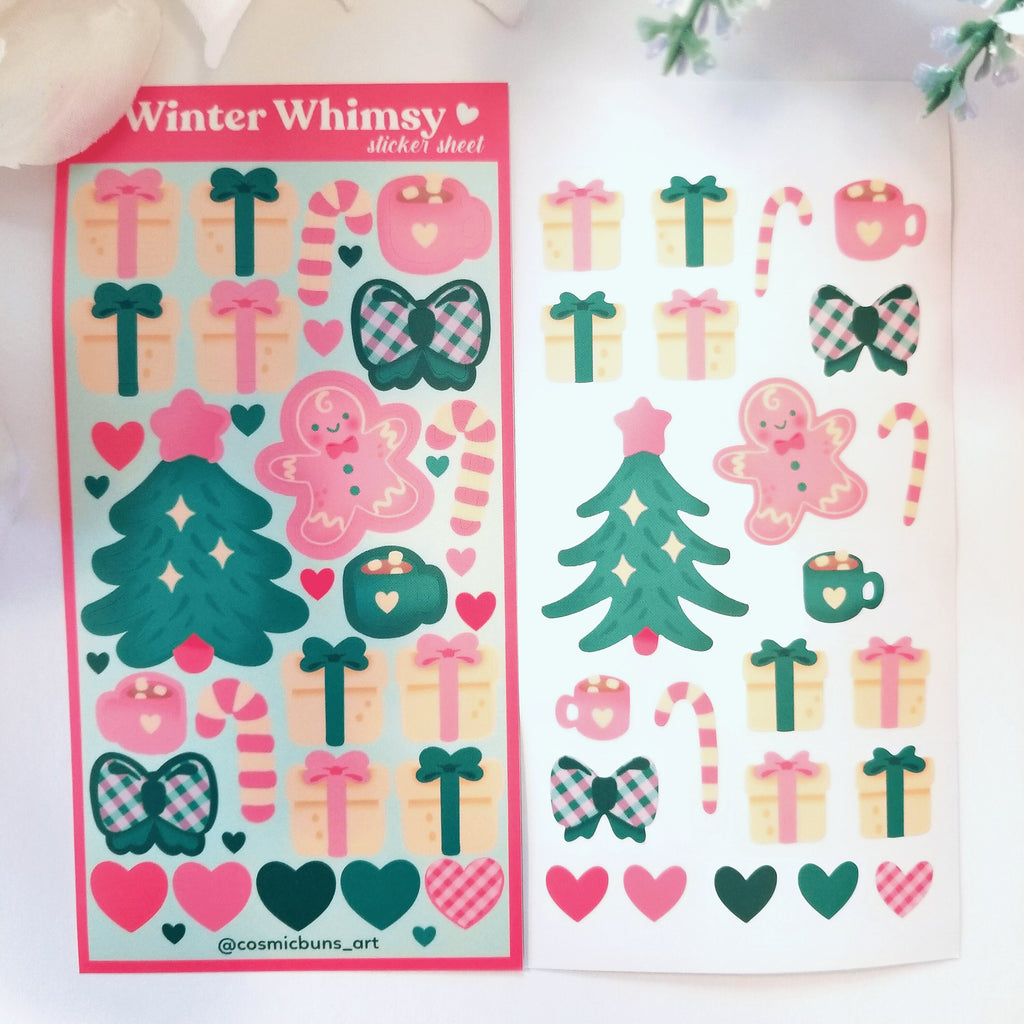 Winter Whimsy Waterproof Sticker Sheet: Kawaii Holiday Stickers