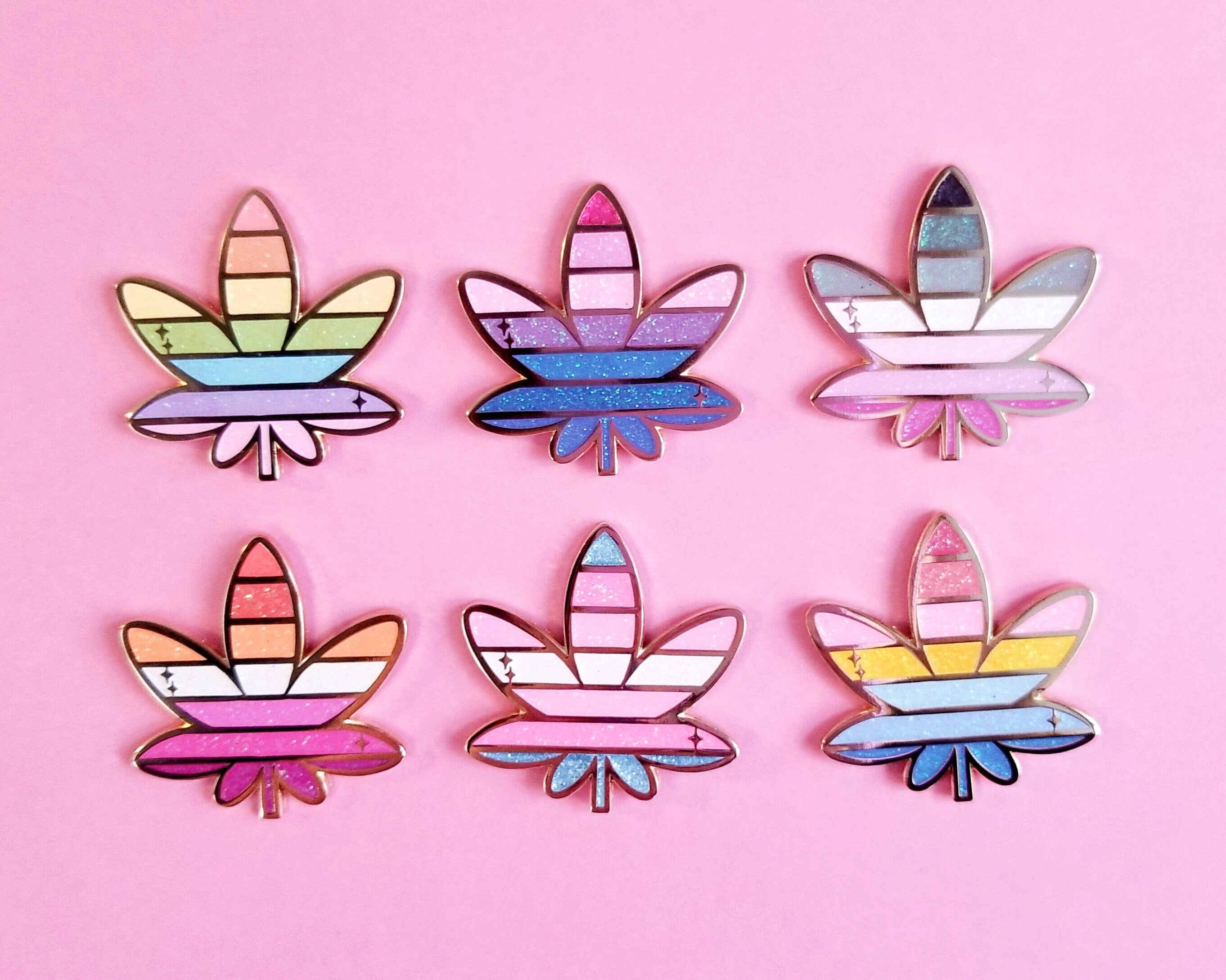 Magical Buds - 420 Hard Enamel Pin Set - Rainbow Glitter Leaf
