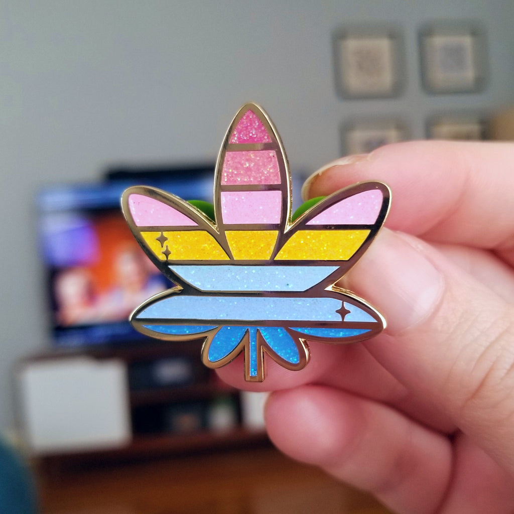 Magical Buds - 420 Hard Enamel Pin Set - Rainbow Glitter Leaf