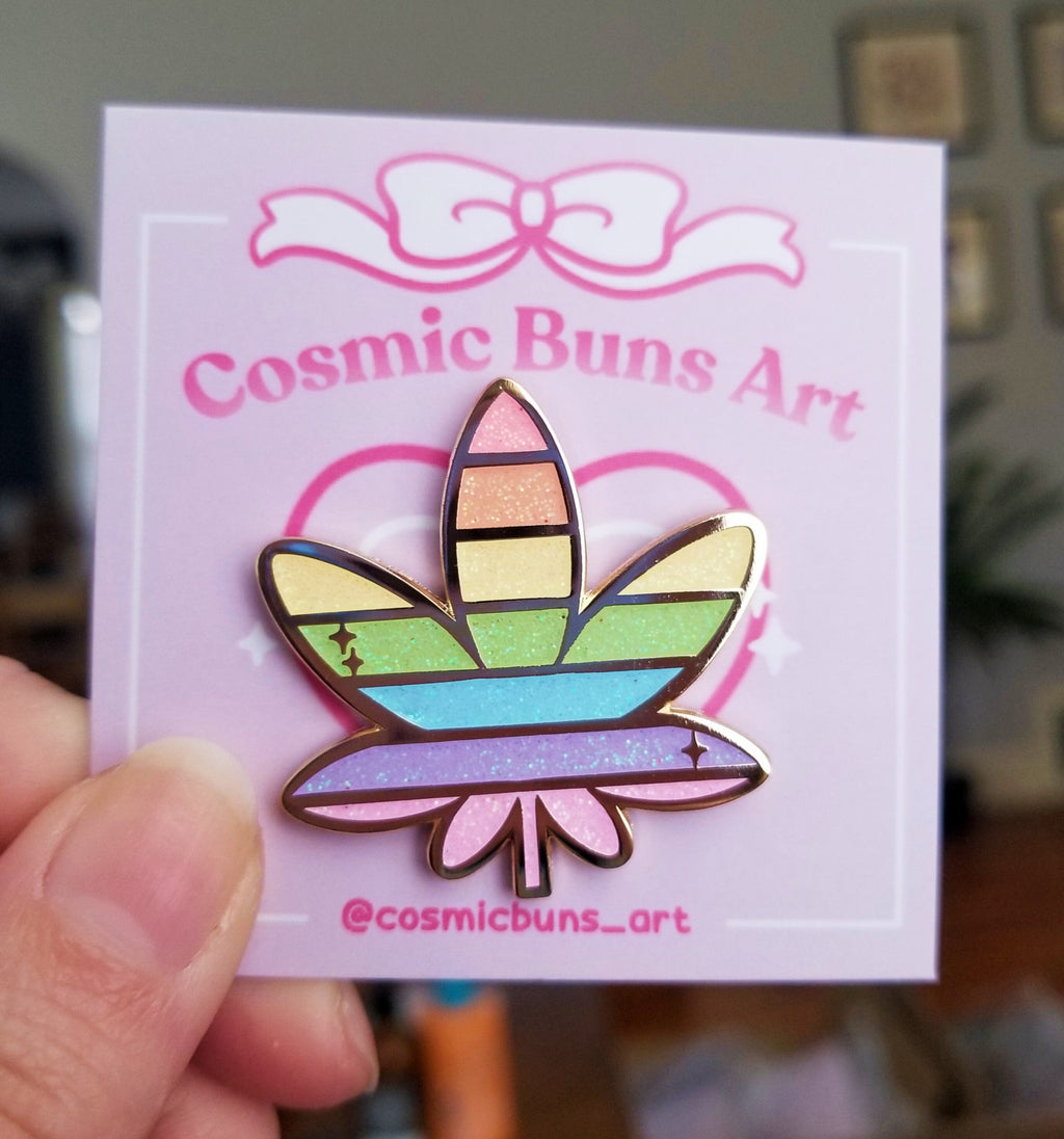 Magical Buds - 420 Hard Enamel Pin Set - Rainbow Glitter Leaf