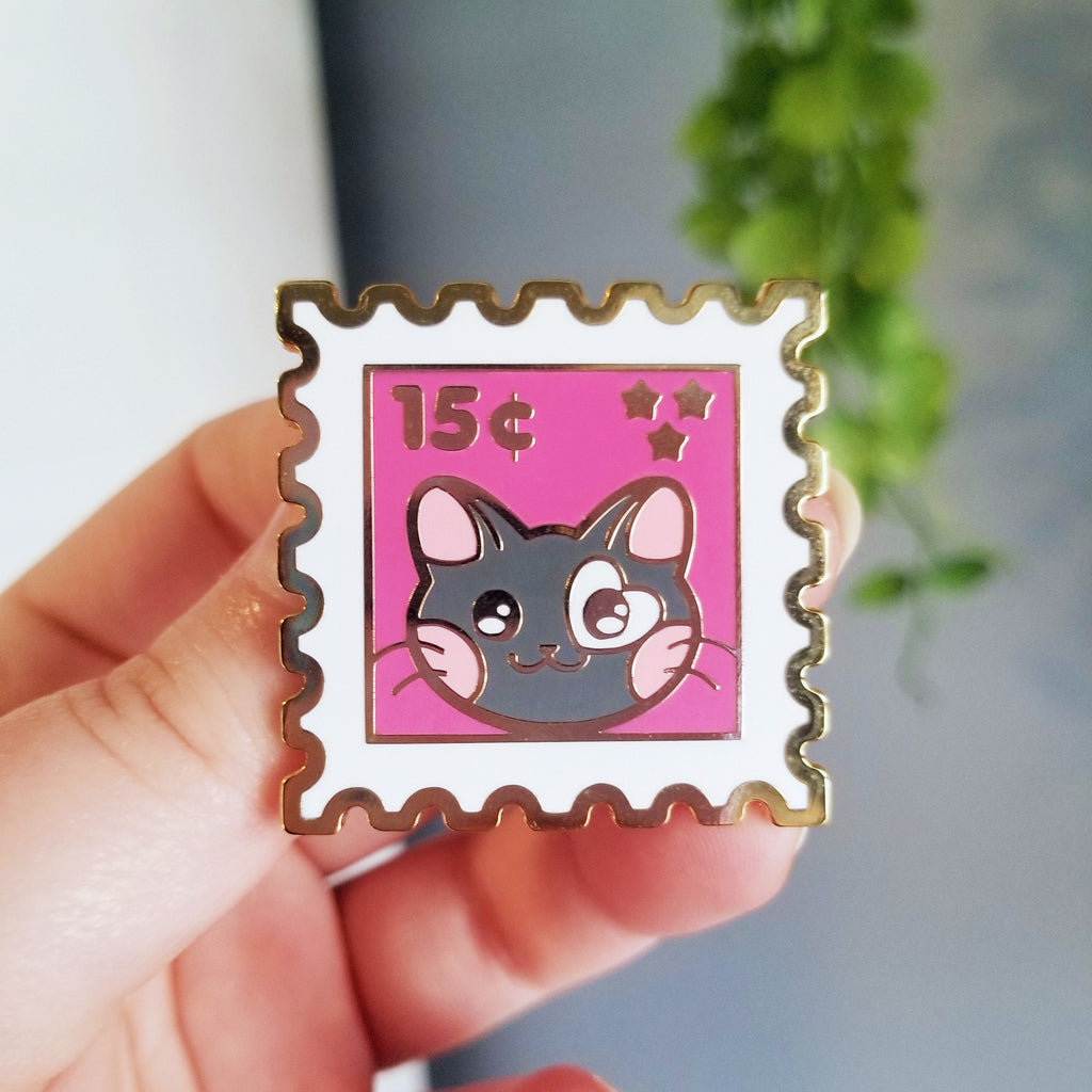 Save The USPS Enamel Pins: Kawaii Political Cat, Gold Metal