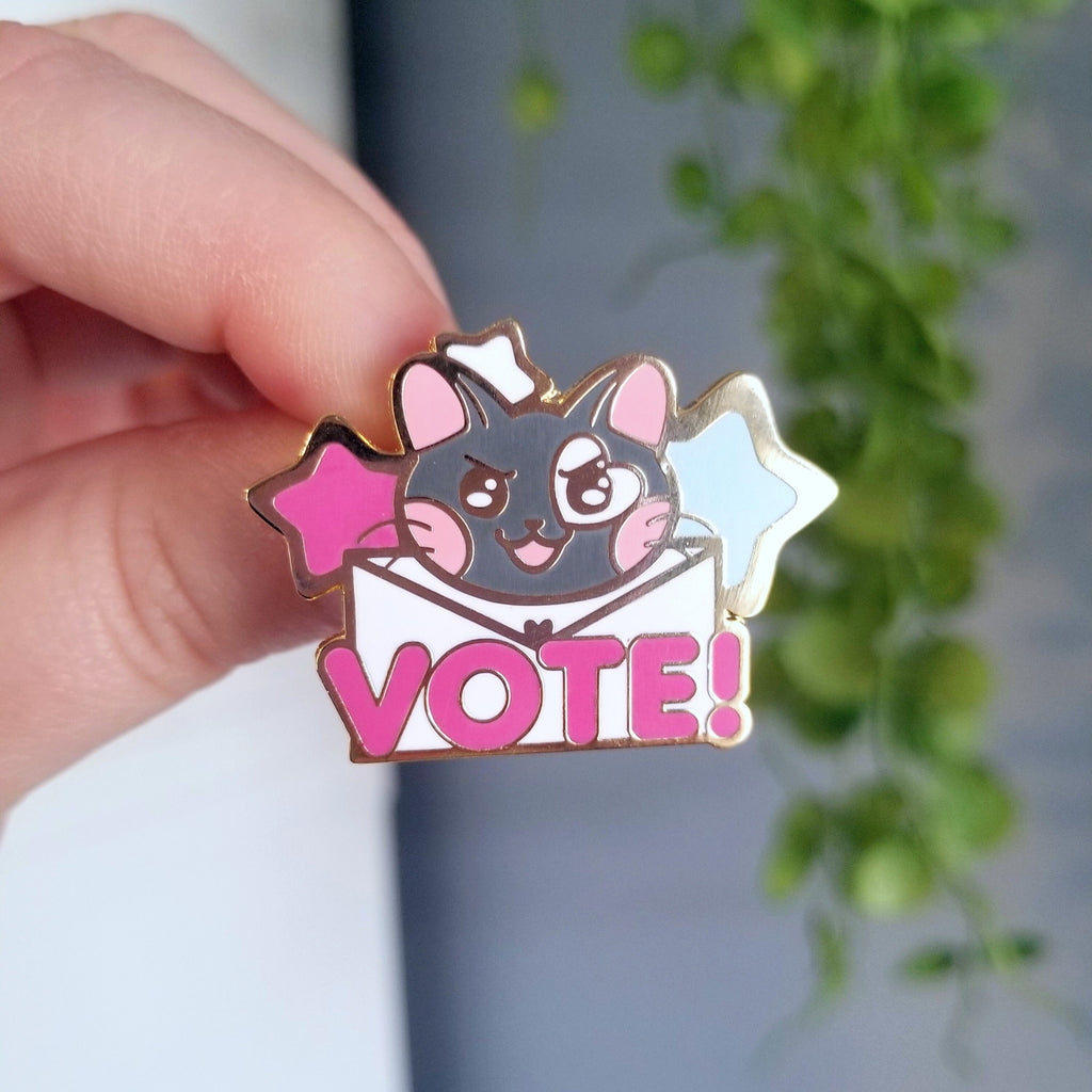Save The USPS Enamel Pins: Kawaii Political Cat, Gold Metal