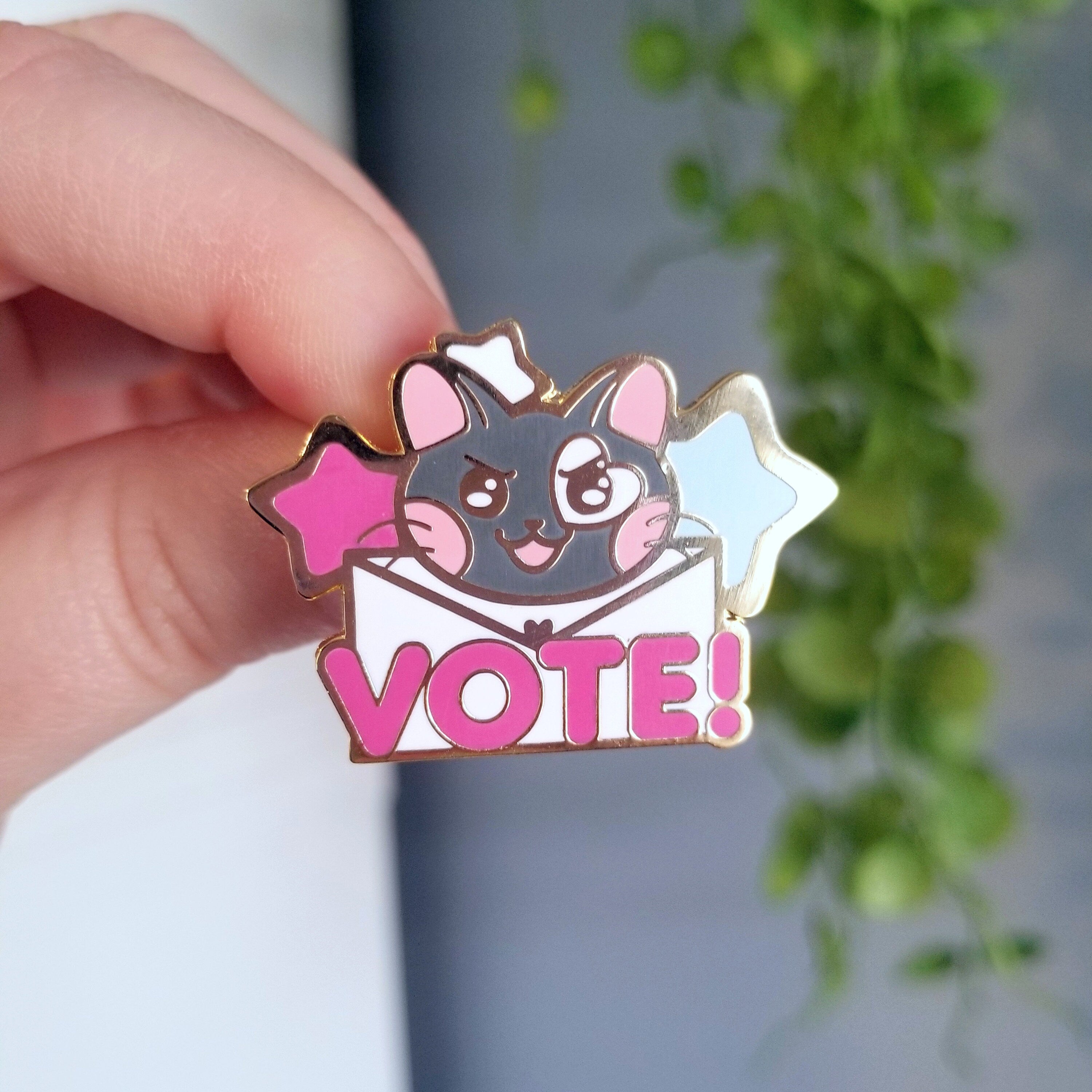 Save The USPS Enamel Pins: Kawaii Political Cat, Gold Metal