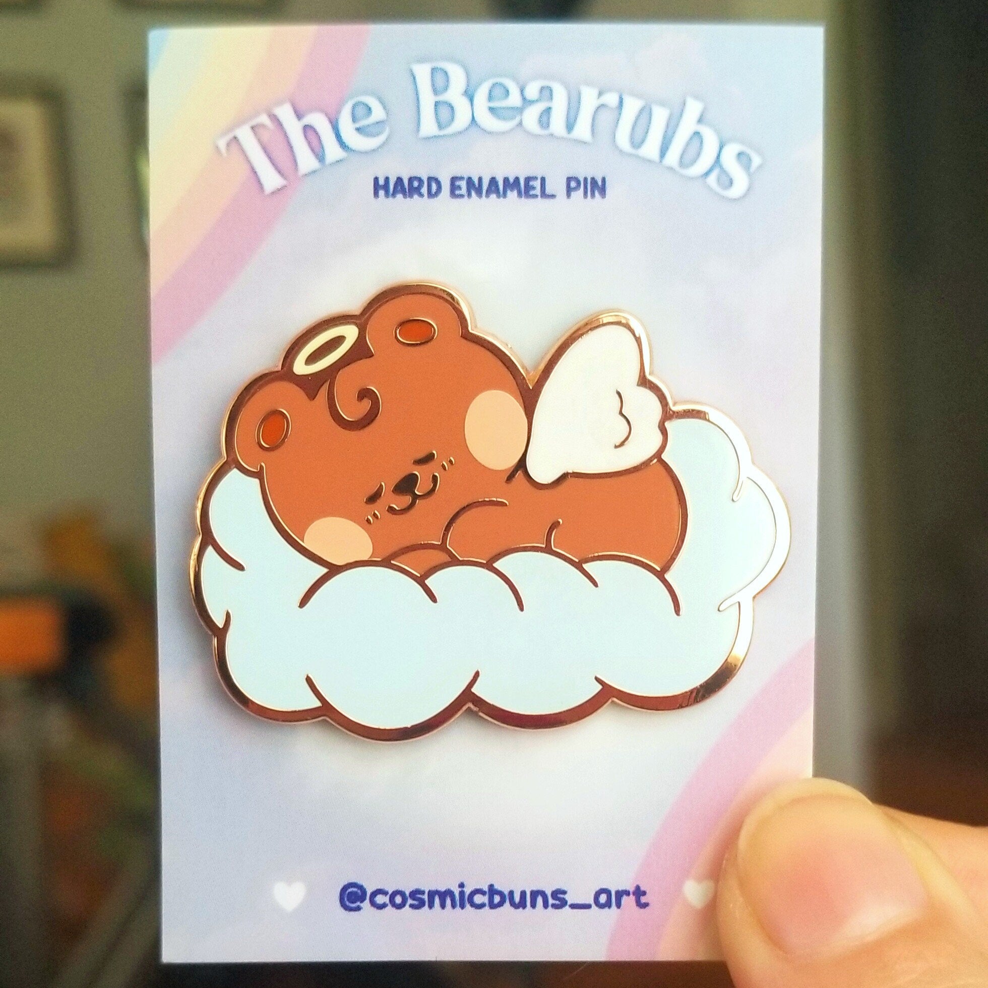 Cloud Cuddler Bear Enamel Pin: Rose Gold Kawaii Pin