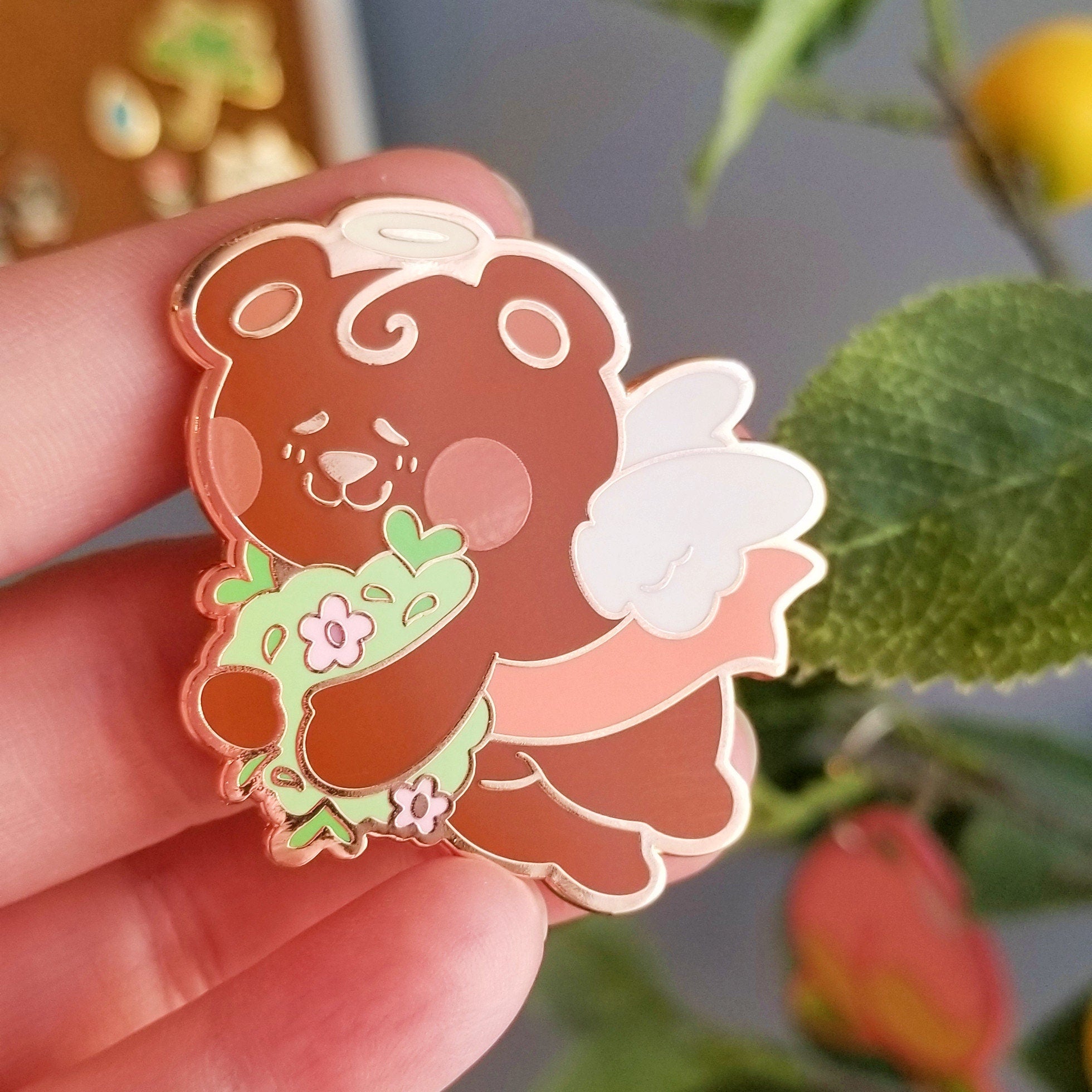 Floral Bear Enamel Pin: Rose Gold Kawaii Pin (1.75 Inch)