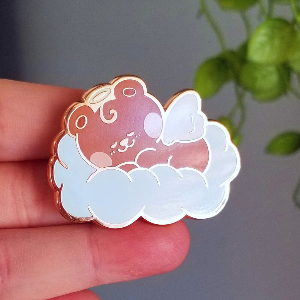 Cloud Cuddler Bear Enamel Pin: Rose Gold Kawaii Pin