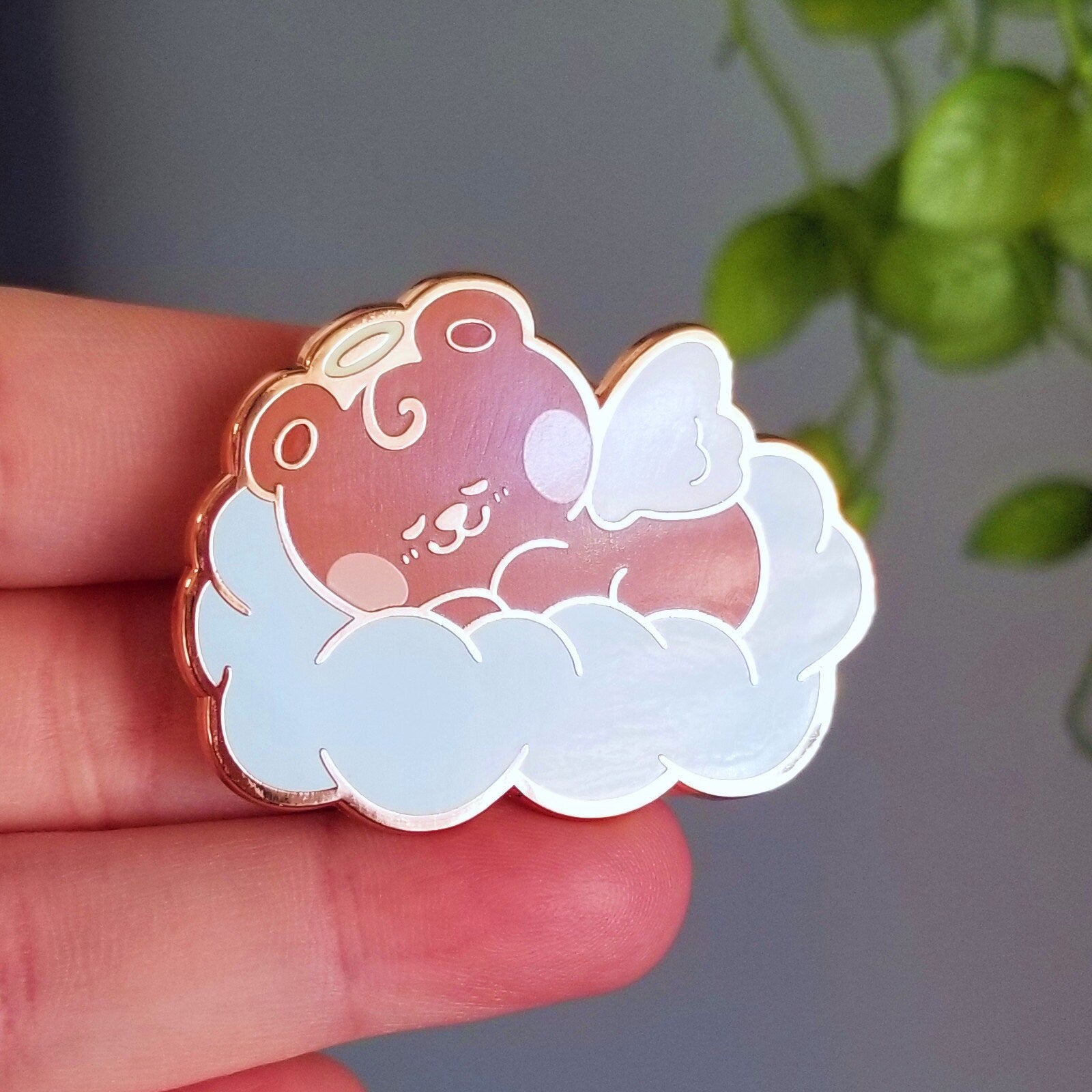 Cloud Cuddler Bear Enamel Pin: Rose Gold Kawaii Pin