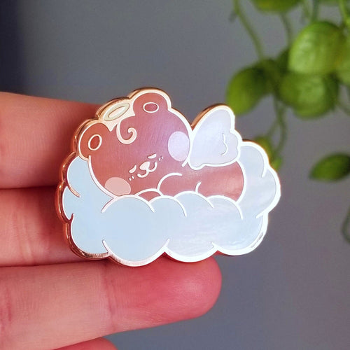 Cloud Cuddler Bear Enamel Pin: Rose Gold Kawaii Pin