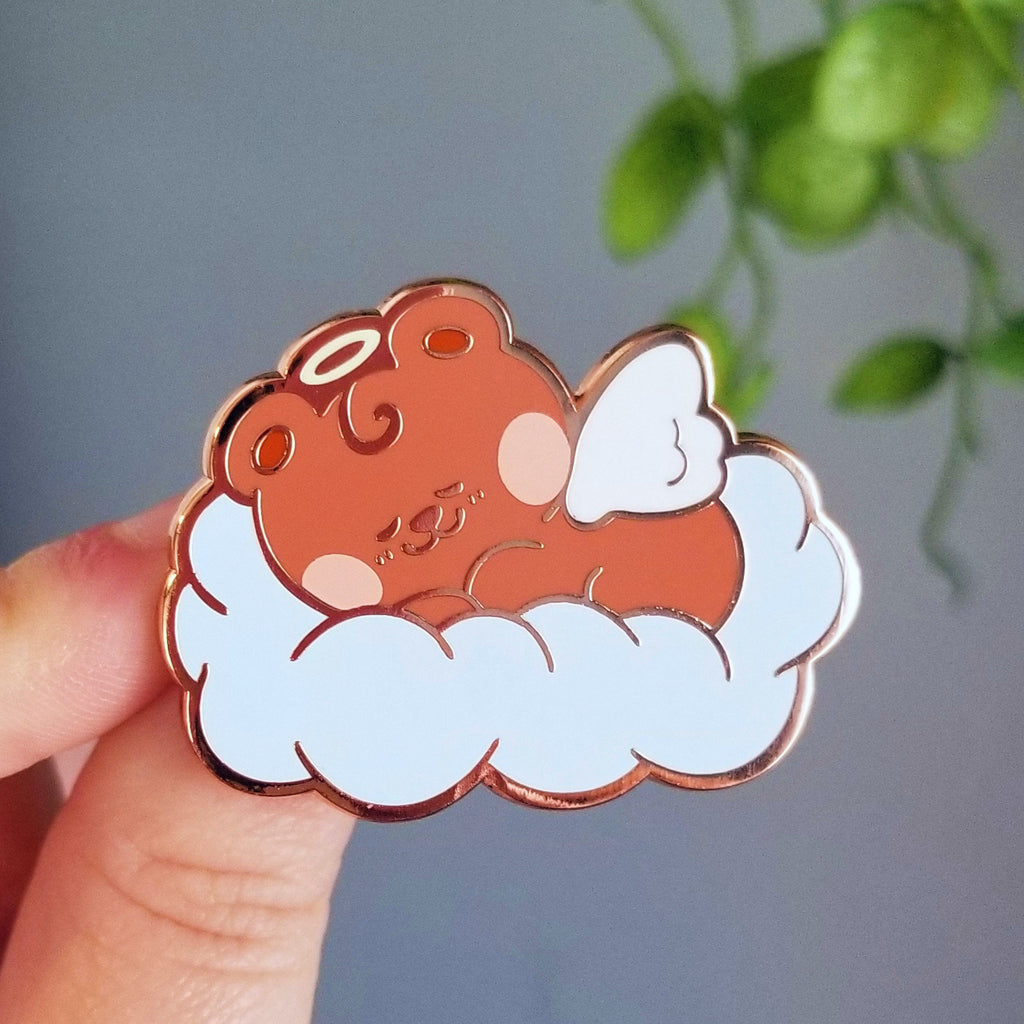 Cloud Cuddler Bear Enamel Pin: Rose Gold Kawaii Pin