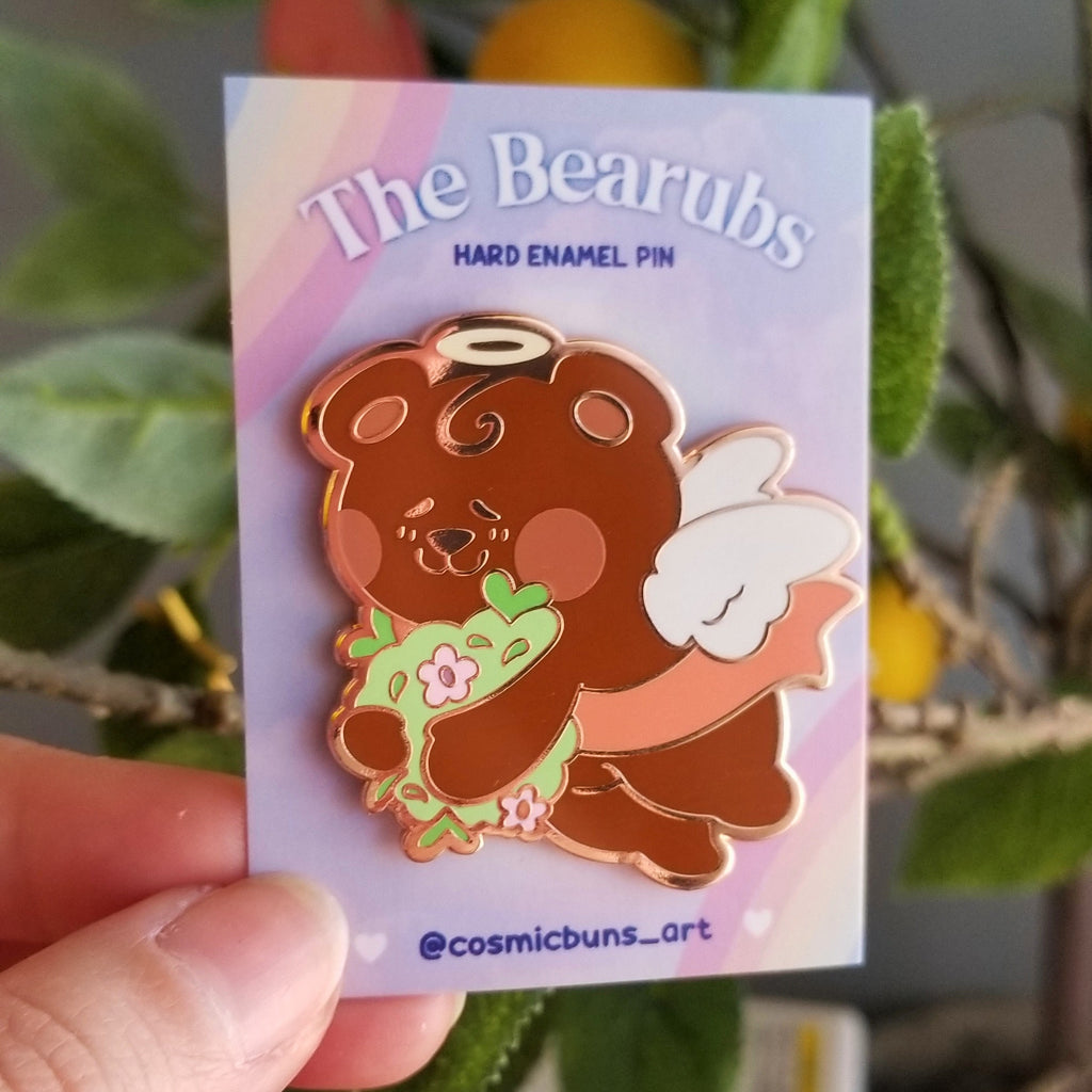 Floral Bear Enamel Pin: Rose Gold Kawaii Pin (1.75 Inch)