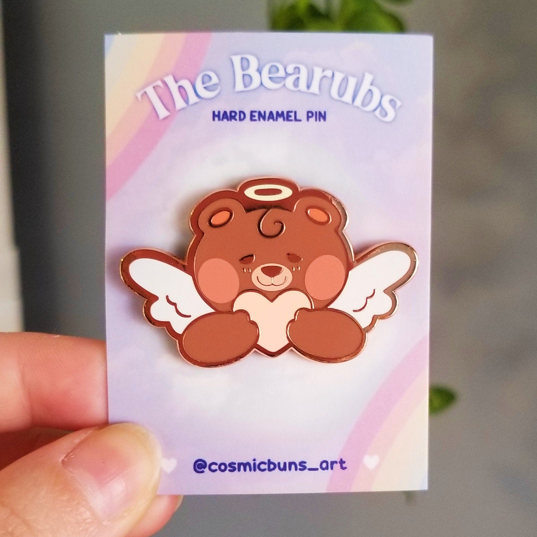 Sweetie Heart Bear Enamel Pin: Rose Gold Kawaii Angel