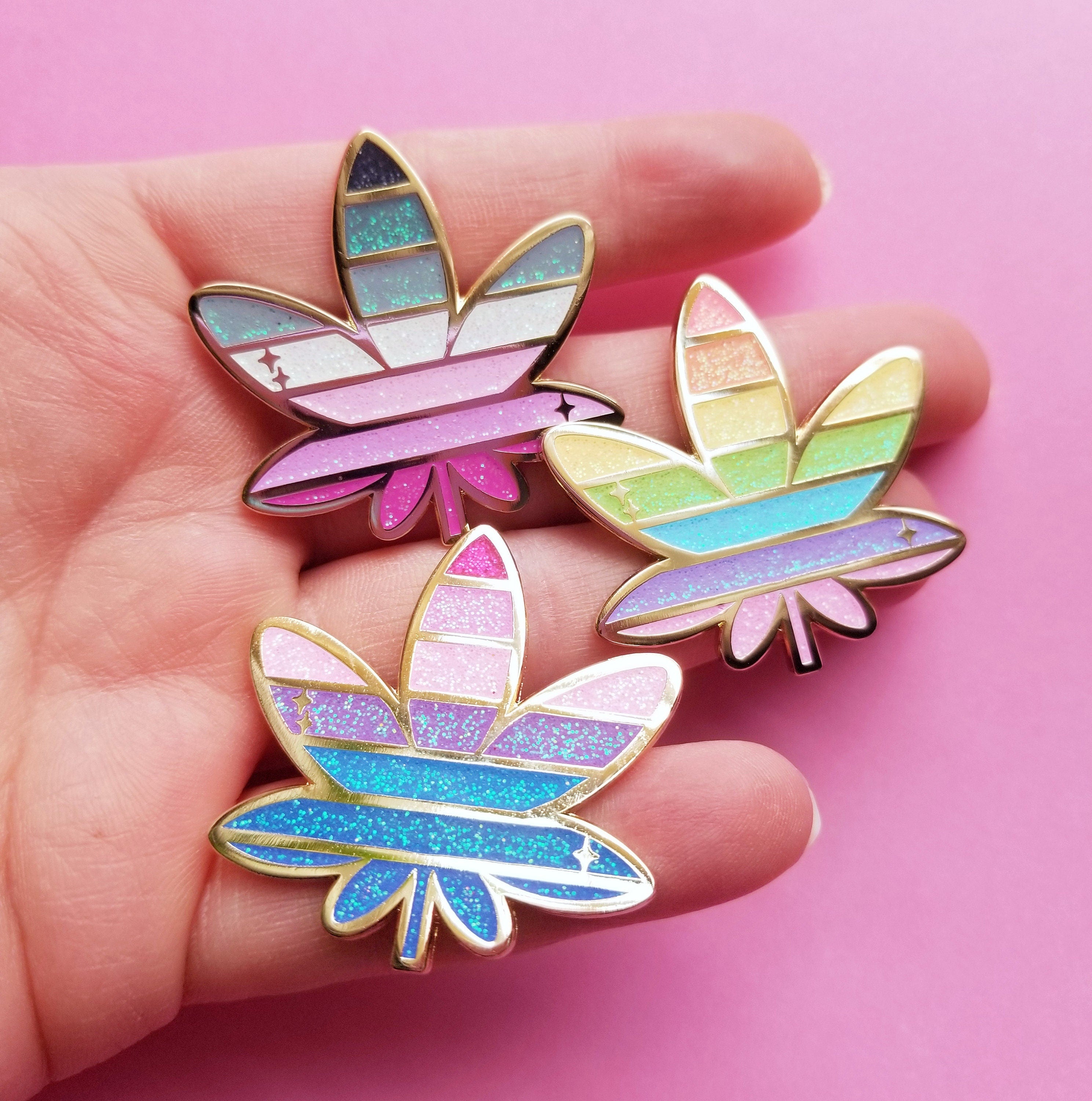 Magical Buds - 420 Hard Enamel Pin Set - Rainbow Glitter Leaf