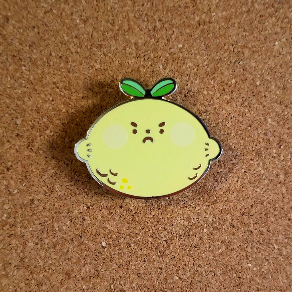 Angry Lemon Enamel Pin: Kawaii Meme Pin - Cosmic Buns Art