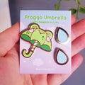 Froggo Umbrella Enamel Pin Set: Kawaii Froggy Rain Pin