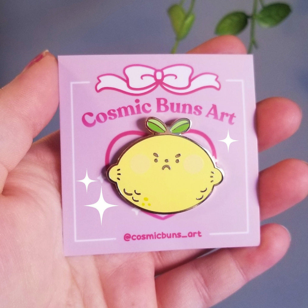 Angry Lemon Enamel Pin: Kawaii Meme Pin - Cosmic Buns Art