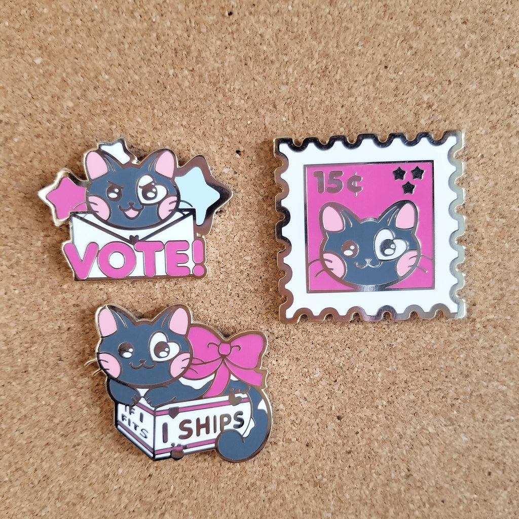 Save The USPS Enamel Pins: Kawaii Political Cat, Gold Metal