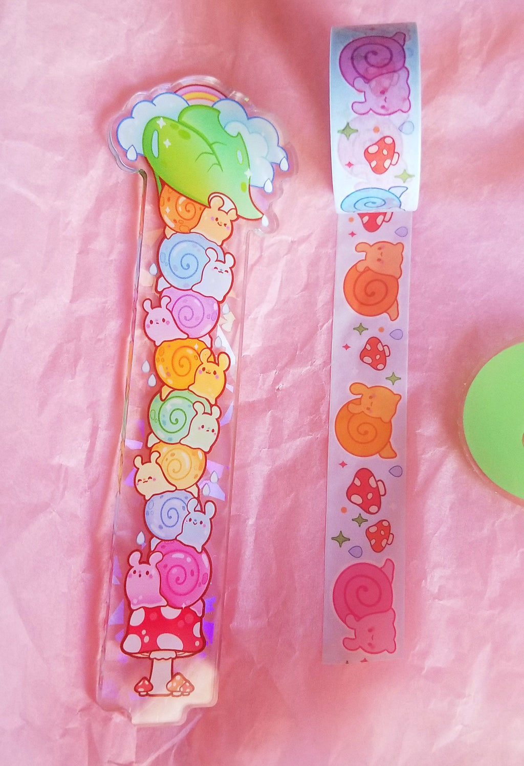 Holographic Acrylic Washi Stand - Stormy Snail Stack & Washi Tape - Double Sided kawaii washi tape stand