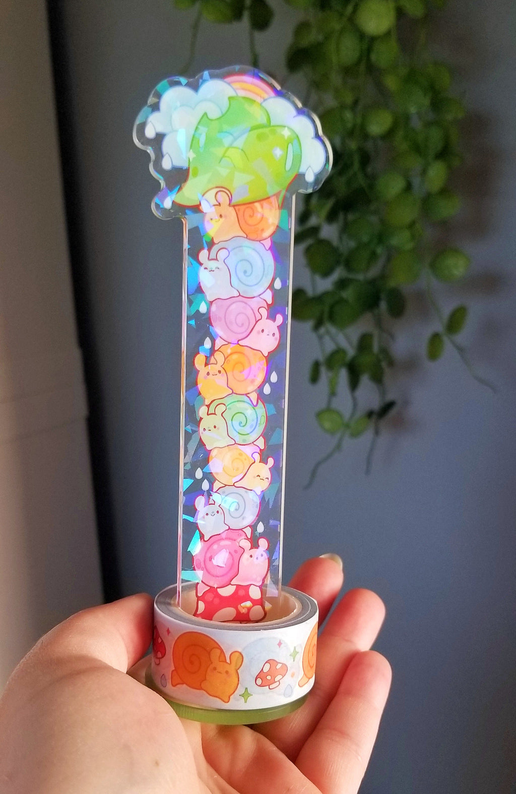 Holographic Acrylic Washi Stand - Stormy Snail Stack & Washi Tape - Double Sided kawaii washi tape stand