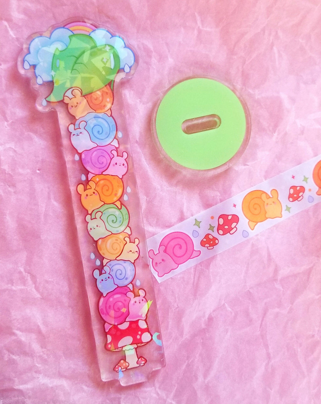 Holographic Acrylic Washi Stand - Stormy Snail Stack & Washi Tape - Double Sided kawaii washi tape stand