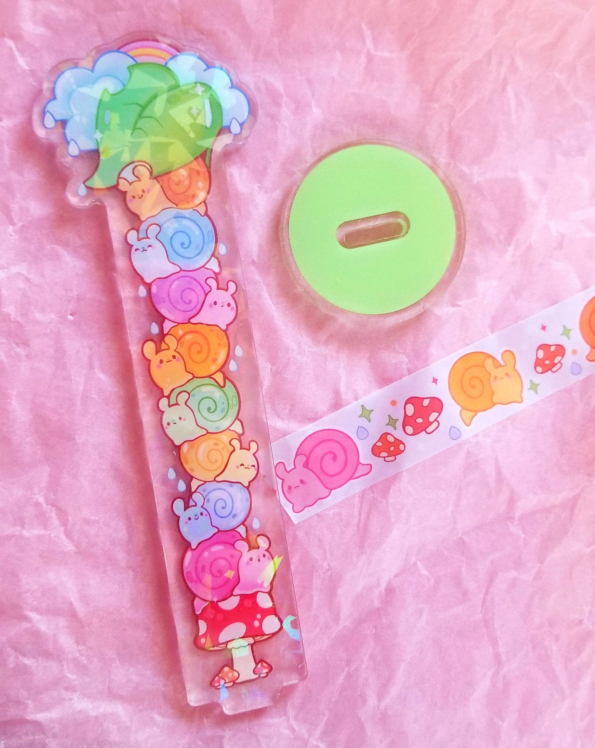 Holographic Acrylic Washi Stand - Stormy Snail Stack & Washi Tape - Double Sided kawaii washi tape stand