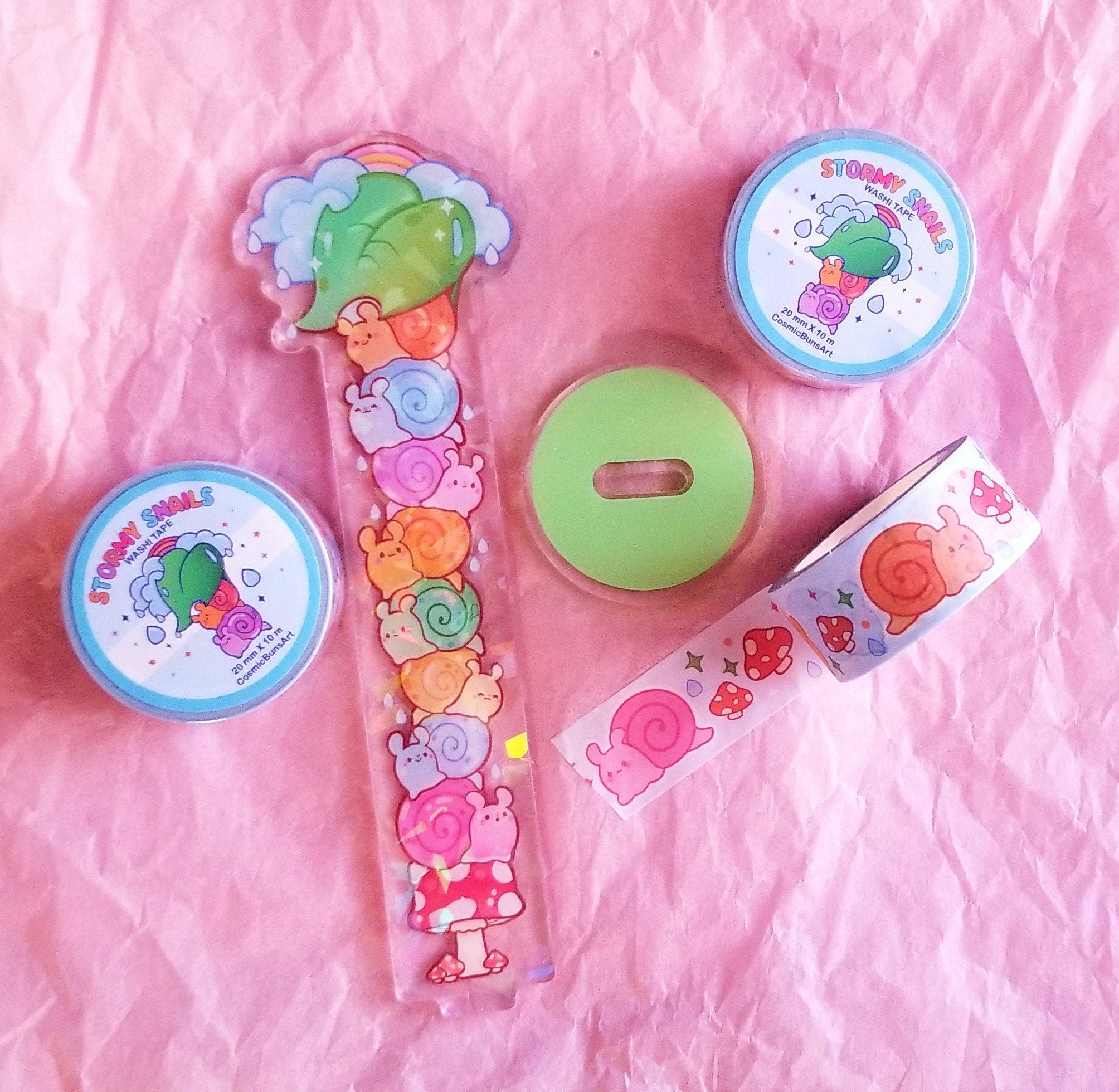 Holographic Acrylic Washi Stand - Stormy Snail Stack & Washi Tape - Double Sided kawaii washi tape stand