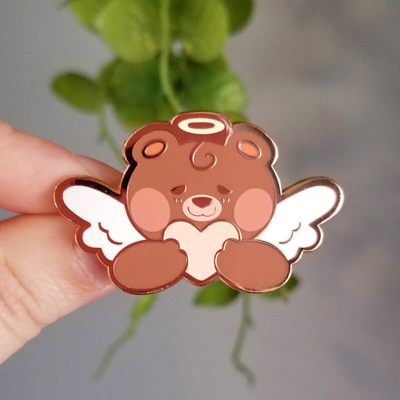 Sweetie Heart Bear Enamel Pin: Rose Gold Kawaii Angel