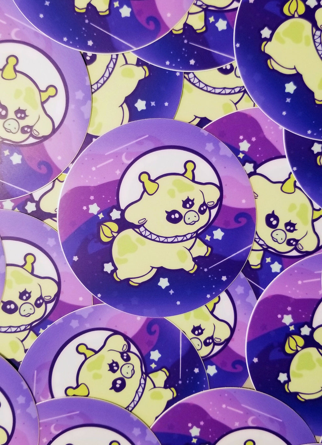 Kawaii Alien Cow Sticker: Waterproof Vinyl Decal (3in x 3in)