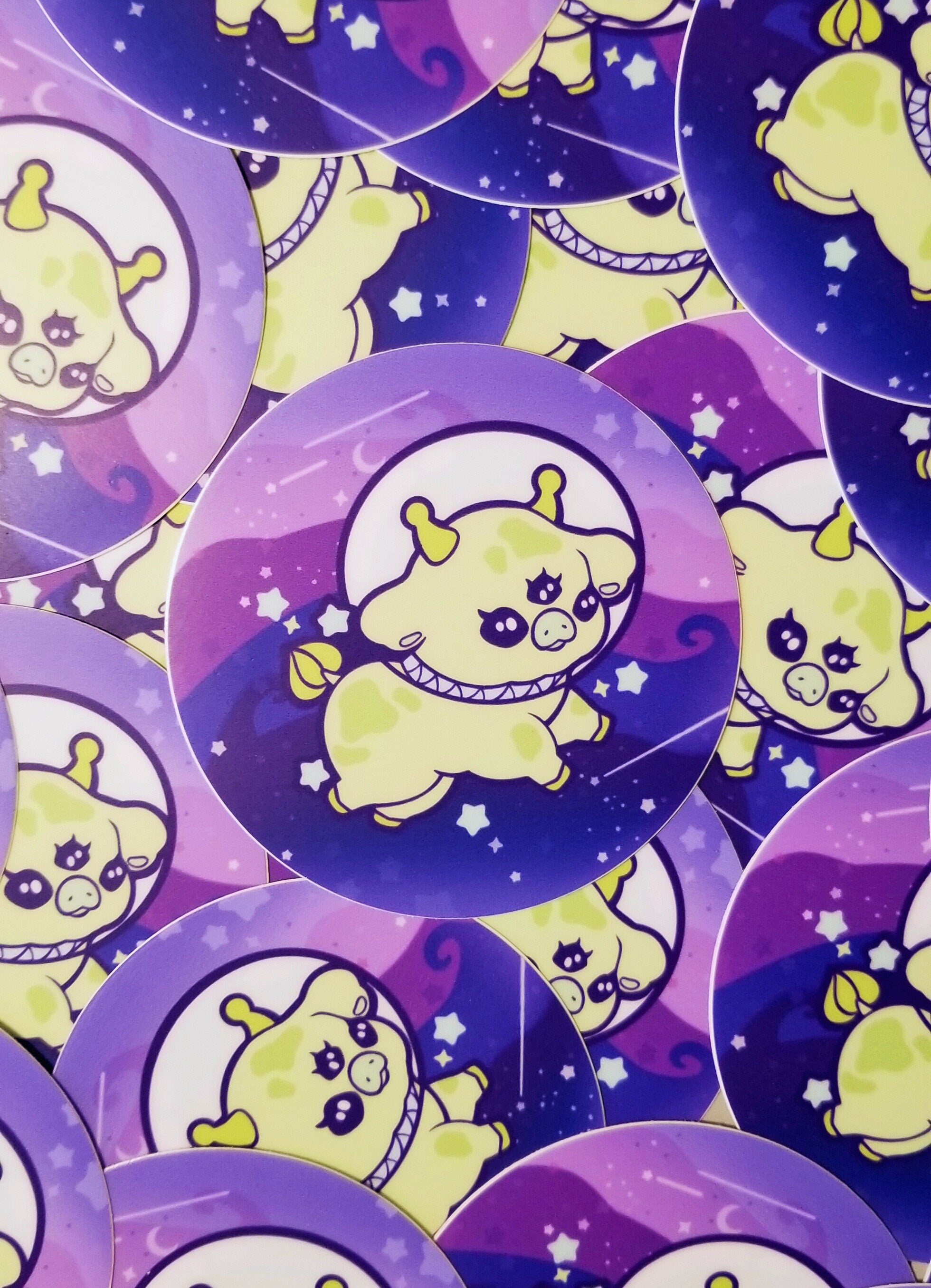 Kawaii Alien Cow Sticker: Waterproof Vinyl Decal (3in x 3in)