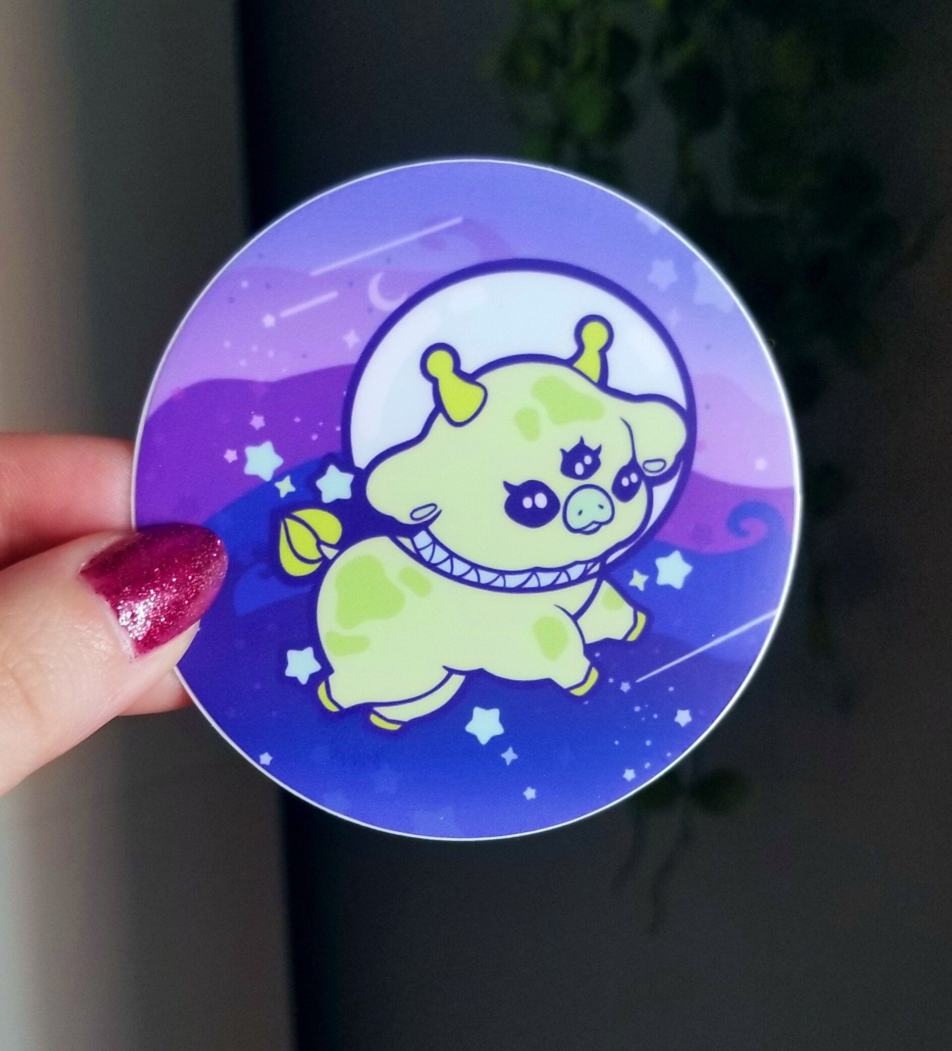 Kawaii Alien Cow Sticker: Waterproof Vinyl Decal (3in x 3in)