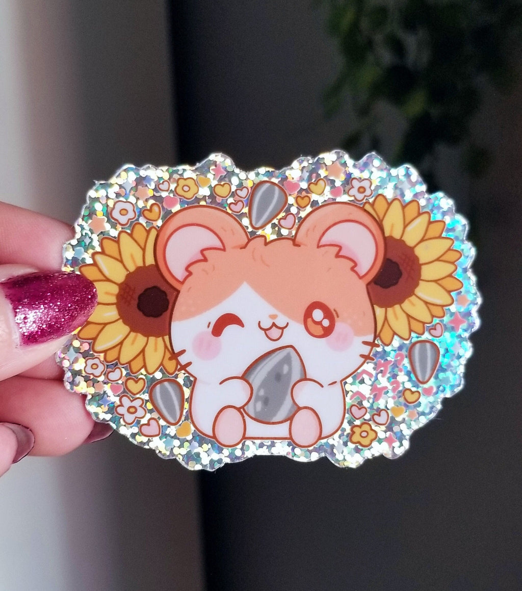 Hamtaro Holographic Sticker: Kawaii Hamster Waterproof Diecut
