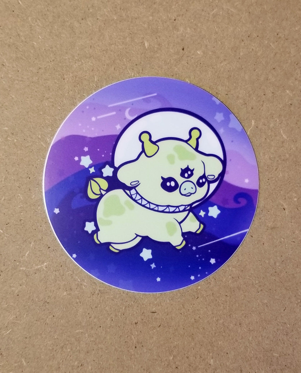 Kawaii Alien Cow Sticker: Waterproof Vinyl Decal (3in x 3in)