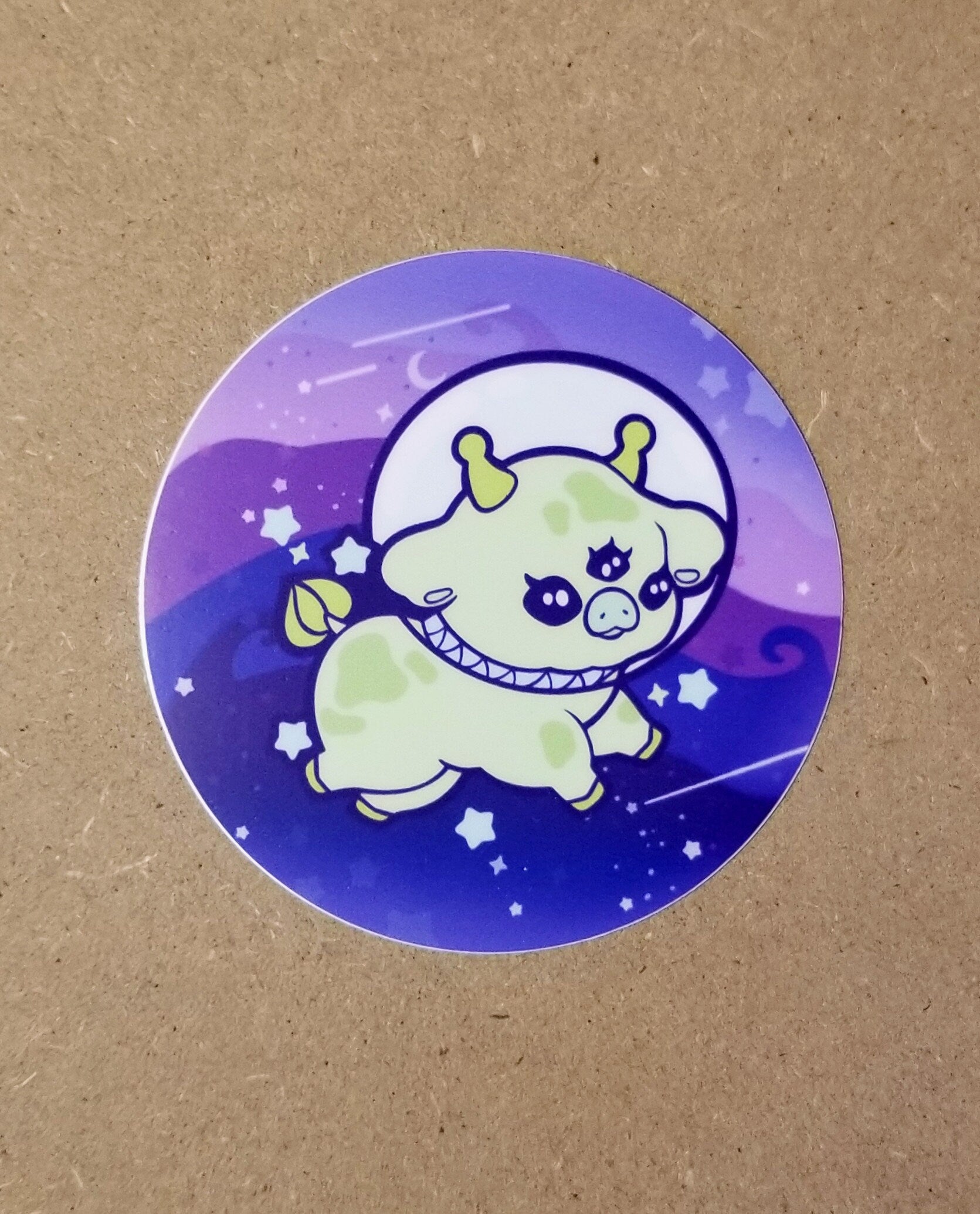 Kawaii Alien Cow Sticker: Waterproof Vinyl Decal (3in x 3in)