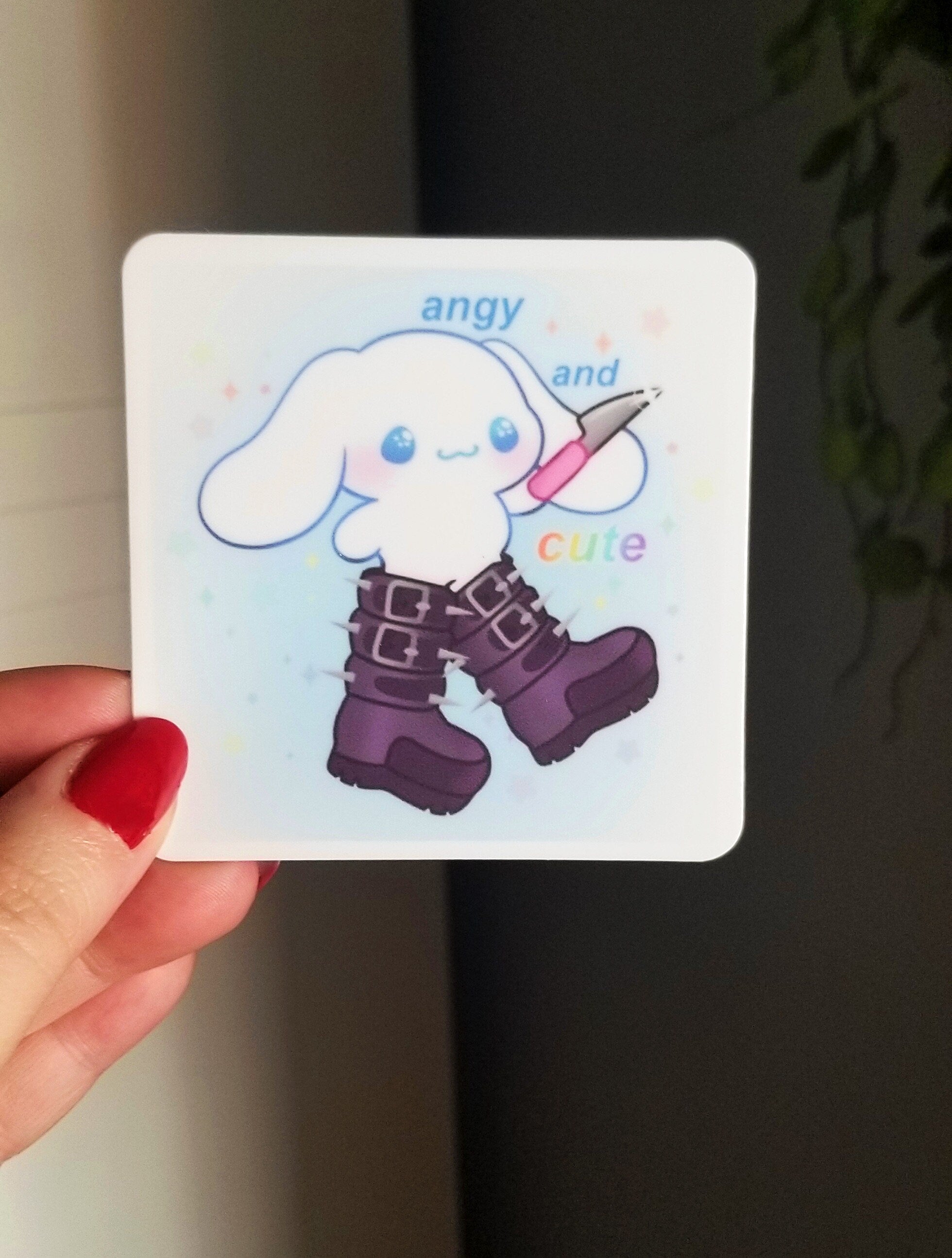 Angy Bunny Square Sticker - Kawaii Sticker - Square Sticker -  3in x 3in - Waterproof Sticker - Cute Bunny Sticker - Puppy Sticker