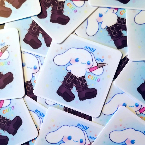 Angy Bunny Square Sticker - Kawaii Sticker - Square Sticker -  3in x 3in - Waterproof Sticker - Cute Bunny Sticker - Puppy Sticker