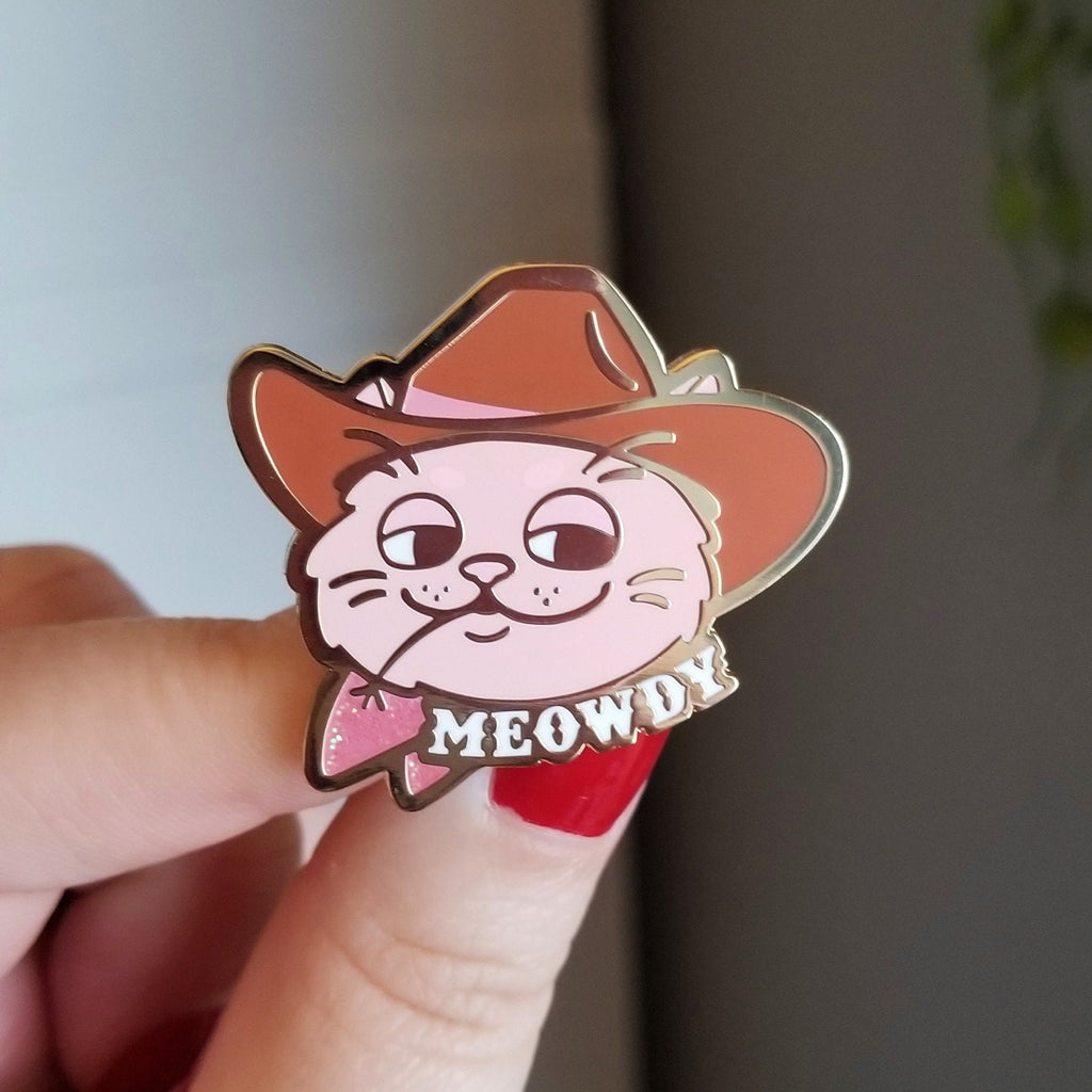 Meowdy Cat Enamel Pin: Cowboy Meme Pin - Cosmic Buns Art
