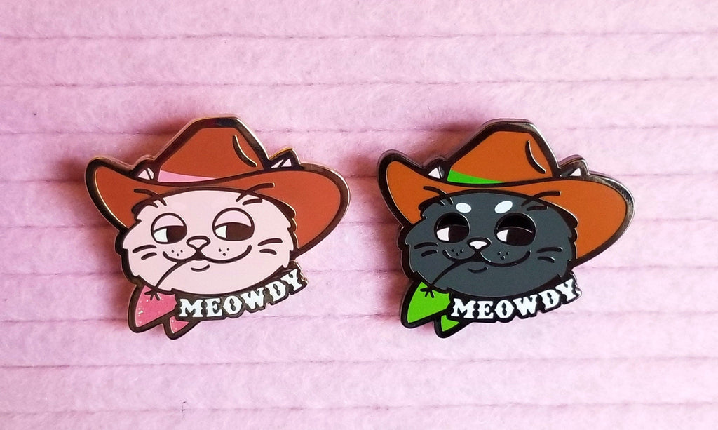 Meowdy Cat Enamel Pin: Cowboy Meme Pin - Cosmic Buns Art