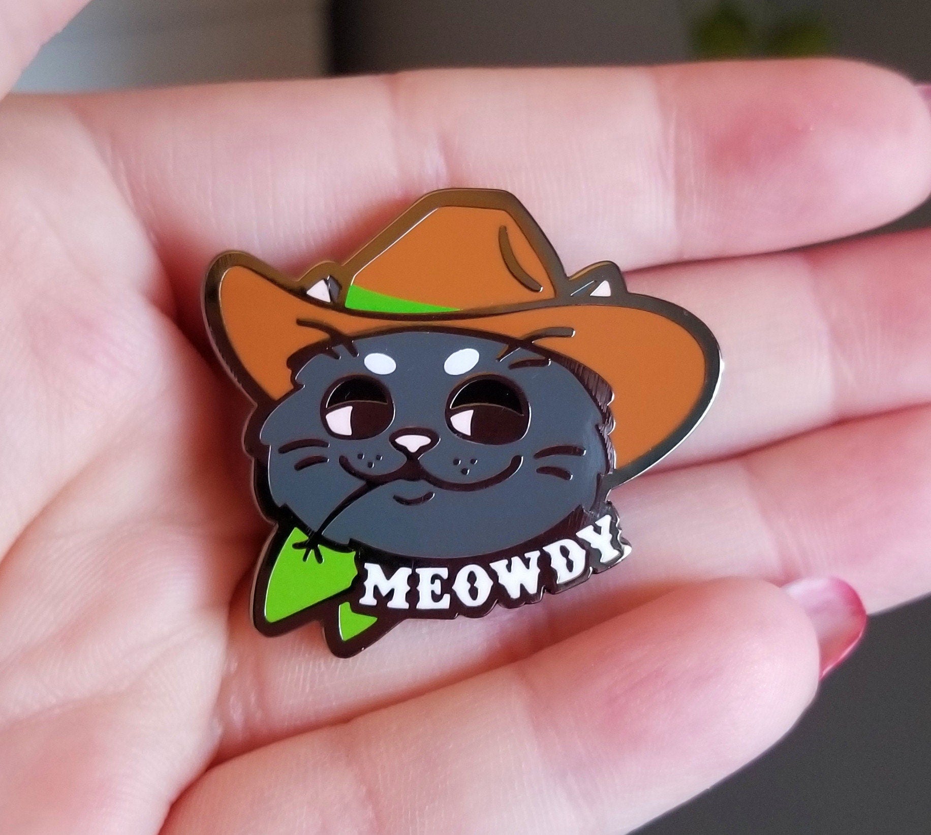 Meowdy Cat Enamel Pin: Cowboy Meme Pin - Cosmic Buns Art