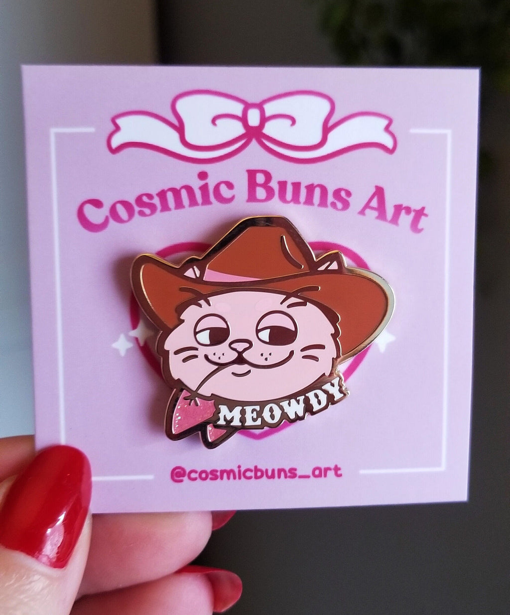Meowdy Cat Enamel Pin: Cowboy Meme Pin - Cosmic Buns Art